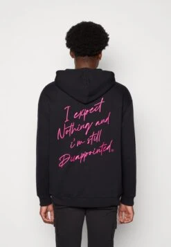 YOURTURN EMBROIDERED TEXT HOODIE UNISEX - Kapuzenpullover - Black